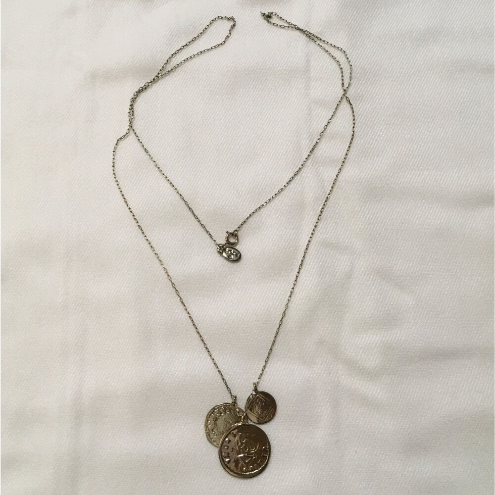 Loft Coin Pendant Thin Chain Necklace Gold Tone Layering Necklace